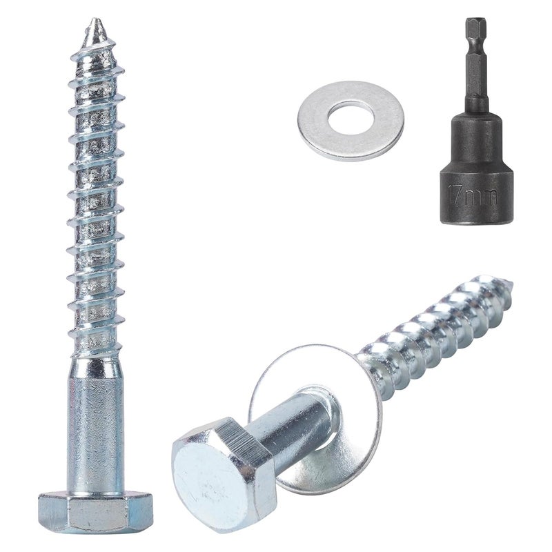 AiVeUao 100 Pack Wood Lag Screws, 3/8" x 3" Hex Head Lag Bolts, Heavy Duty Hex Head Lag Screws, Wood Screw with Washers - Image 1